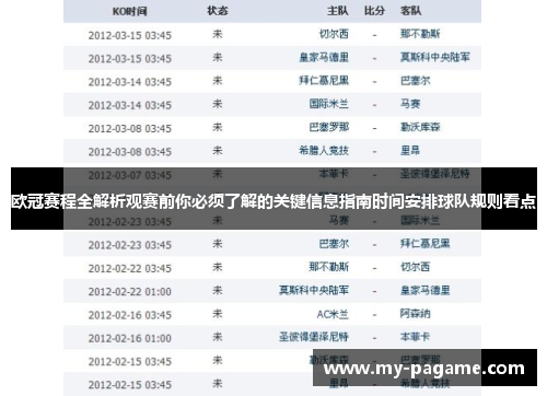 欧冠赛程全解析观赛前你必须了解的关键信息指南时间安排球队规则看点